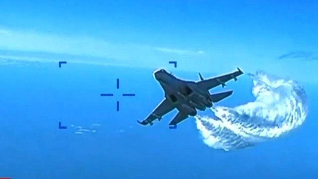 Collision between Russian fighter jet and US drone captured in video over Black Sea.